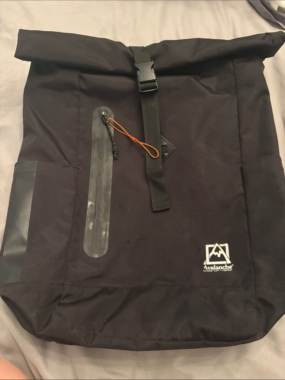 Avalanche Black Roll-Top Backpack with Orange Pull Cord 20 L